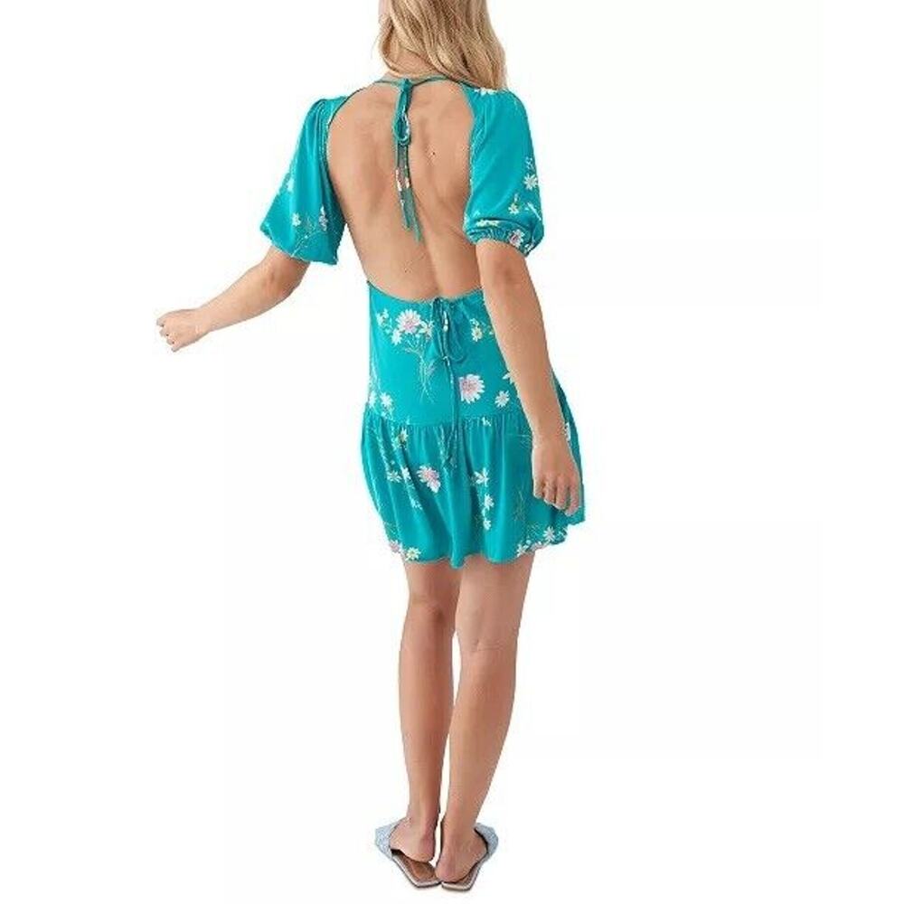 🌵 O'Neil Alta Open Back Turquoise Floral Mini Summer Dress - Size Medium NWT
